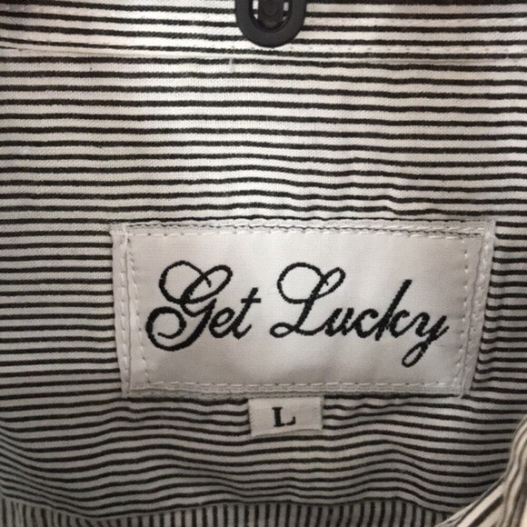 Get lucky button up striped long sleeve shirt with pandas embroidered large - Picture 8 of 13
